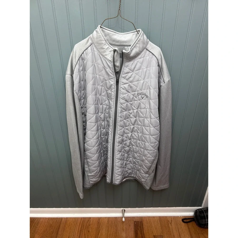 Callaway‎ Golf Quilted Full Zip Jacket Light Gray XL Mens Lightweight Coat
